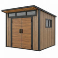 Abri de jardin 200 x 150 x 200 cm acier aspect bois marron noir avec portes doubles et fenêtres