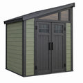 Abri de jardin 200 x 120 x 200 cm en résine vert sauge et anthracite à double porte