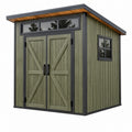 Abri de jardin 200 x 150 x 210 cm aspect bois vert sauge gris anthracite avec double porte style contemporain