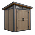 Abri de jardin 180 x 120 x 210 cm en panneaux aspect bois brun et structure métallique anthracite à double porte