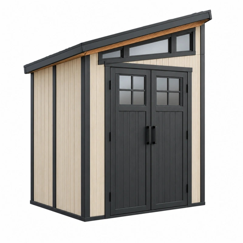 Abri de jardin 180 x 120 x 200 cm en métal beige et noir à double porte