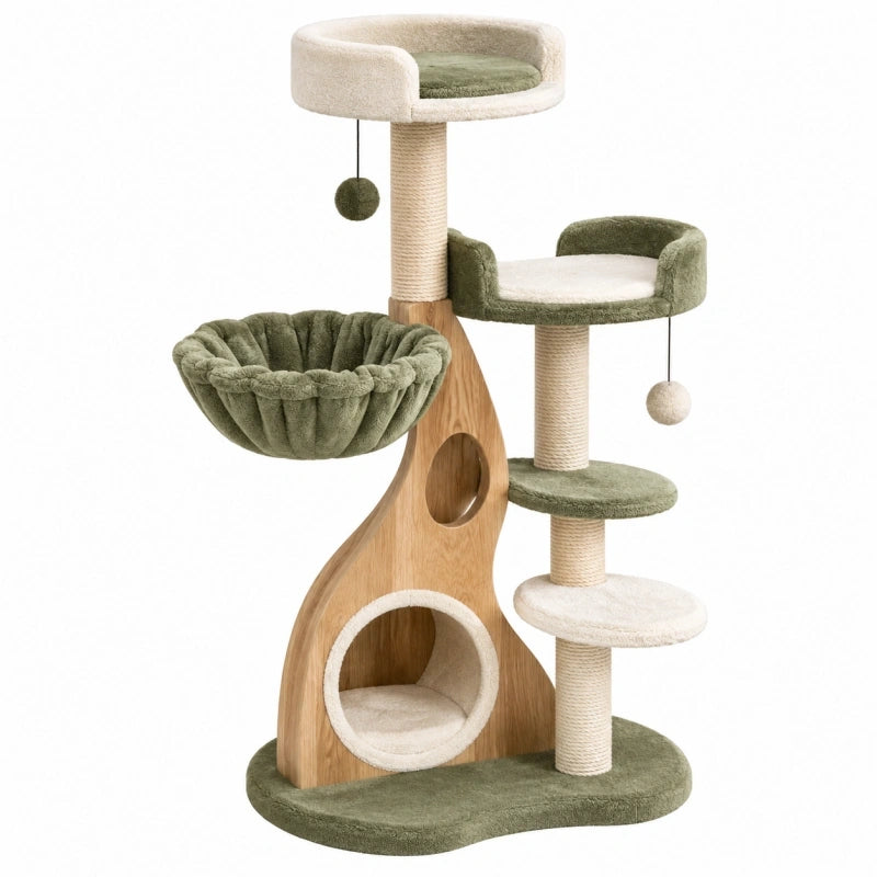 Arbre à chat 60 x 50 x 145 cm en bois beige et vert avec griffoirs en sisal