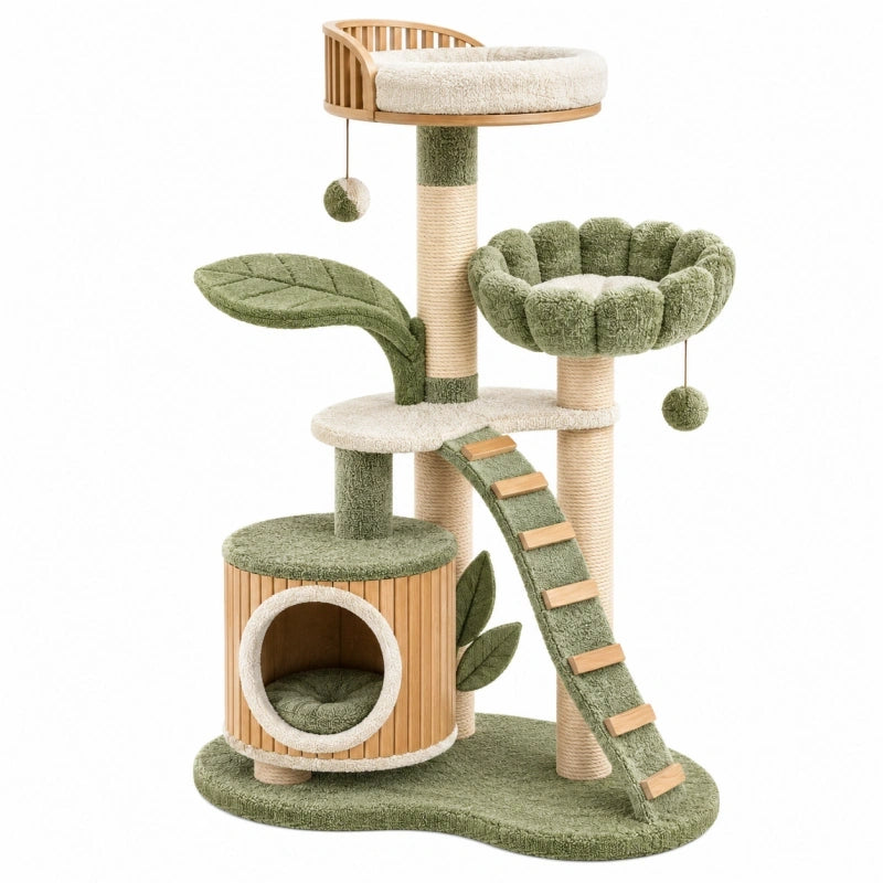 Arbre à chat 60 x 50 x 120 cm vert en bois et sisal avec plateformes