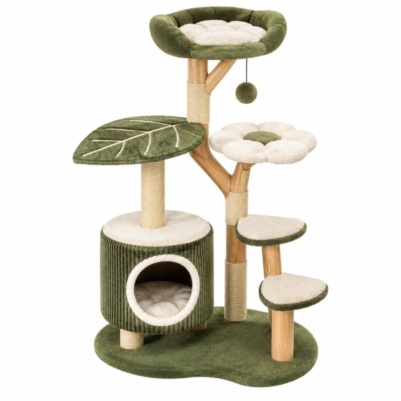 Arbre à chat 60 x 50 x 135 cm vert blanc naturel avec griffoirs en sisal et niches de repos