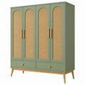 Armoire 120 x 50 x 190 cm vert sauge en bois et cannage avec 4 portes et 2 tiroirs