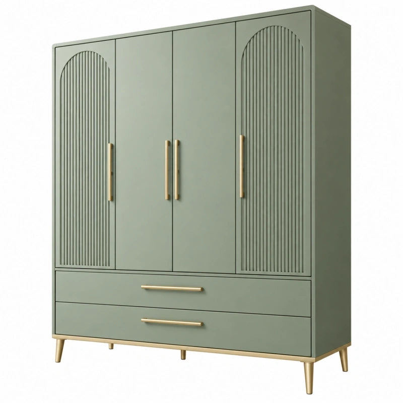 Armoire 120 x 50 x 180 cm vert sauge en bois avec 4 portes et 2 tiroirs
