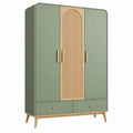 Armoire de rangement 120 x 55 x 190 cm vert sauge et bois style scandinave à 3 portes