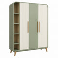 Armoire de rangement 120 x 50 x 190 cm vert sauge et blanc panneaux effet bois portes texturées style scandinave
