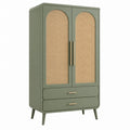 Armoire de rangement 90 x 45 x 160 cm en bois vert avec cannage style vintage