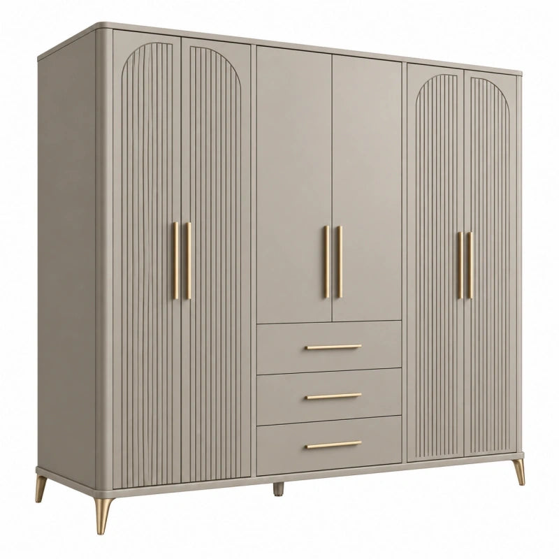 Armoire de rangement 240 x 60 x 200 cm en panneaux de bois gris taupe à 6 portes et 3 tiroirs style Art déco