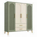 Armoire 160 x 55 x 200 cm vert sauge et beige en panneaux de bois avec 4 portes et 2 tiroirs style contemporain