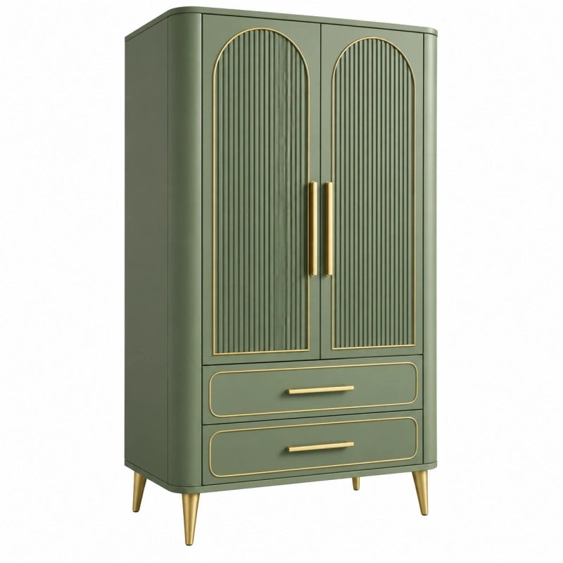 Armoire de rangement 90 x 45 x 180 cm en bois vert avec portes et tiroirs style art déco