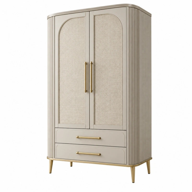 Armoire de rangement 100 x 50 x 190 cm bois beige style Art déco avec portes et tiroirs