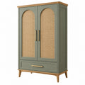 Armoire 100 x 50 x 180 cm en bois vert olive avec cannage naturel style vintage