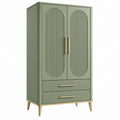 Armoire 80 x 40 x 180 cm en bois vert sauge avec 2 portes et 2 tiroirs style rétro
