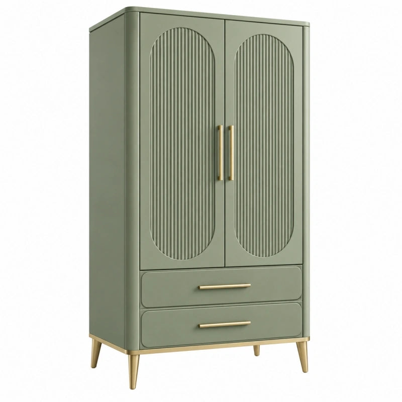 Armoire 80 x 40 x 180 cm en bois vert sauge avec 2 portes et 2 tiroirs style rétro