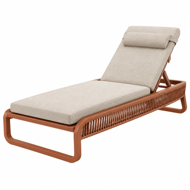 Chaise longue 200 x 70 x 85 cm en aluminium terracotta avec coussin beige dossier réglable pour extérieur