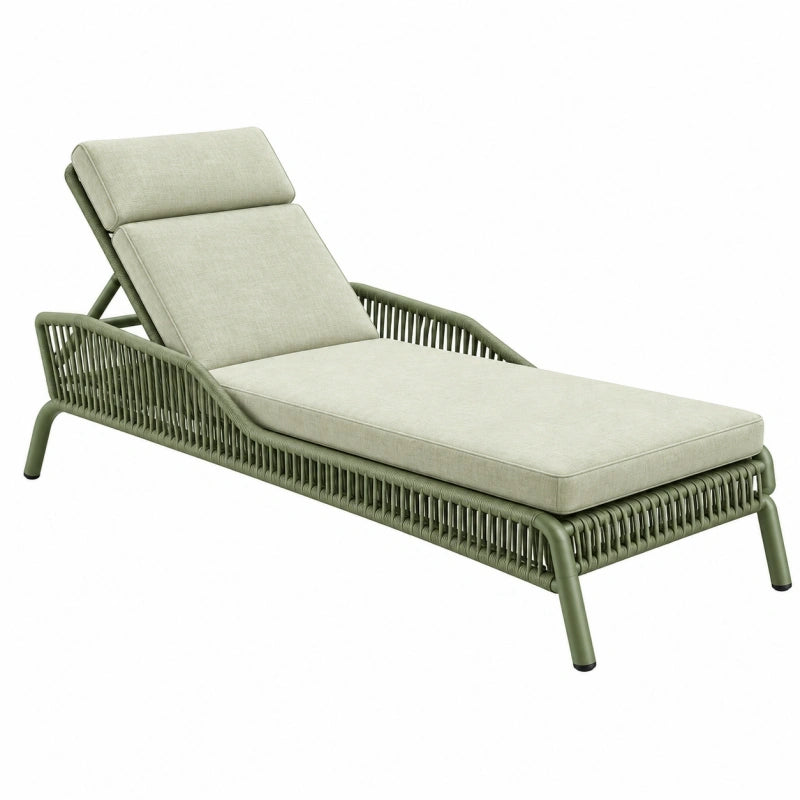 Chaise longue de jardin 198 x 75 x 88 cm en aluminium vert avec tressage et dossier inclinable