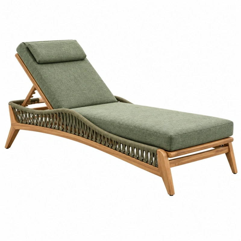 Chaise longue 195 x 70 x 85 cm bois et corde vert réglable extérieur