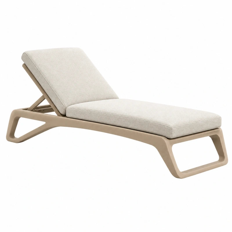 Transat 190 x 65 cm en plastique beige avec dossier réglable pour extérieur