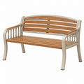 Banc de jardin 120 cm en métal et bois beige/marron avec accoudoirs