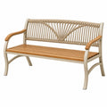 Banc de jardin 120 cm métal beige bois naturel et corde tressée style contemporain