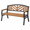 Banc de jardin 120 cm métal et bois marron noir à dossier décoratif