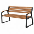 Banc de jardin 122 cm en bois marron et métal noir avec accoudoirs