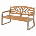Banc de jardin 122 x 60 x 88 cm en bois naturel et métal beige motif arbre