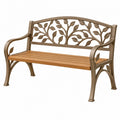 Banc de jardin 122 x 63 x 91 cm en métal brun avec assise en bois style végétal