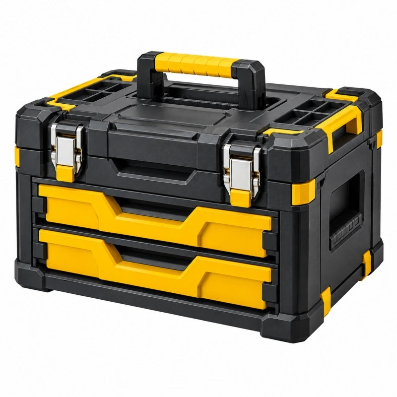 Coffre à outils 50 x 30 x 30 cm en polypropylène noir et jaune avec 3 tiroirs