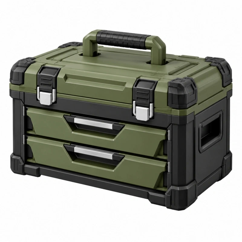 Boîte à outils 50 x 30 x 32 cm en plastique vert avec tiroirs style robuste