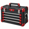 Caisse à outils à tiroirs 51 x 28 x 37 cm en plastique noir et rouge avec poignée de transport